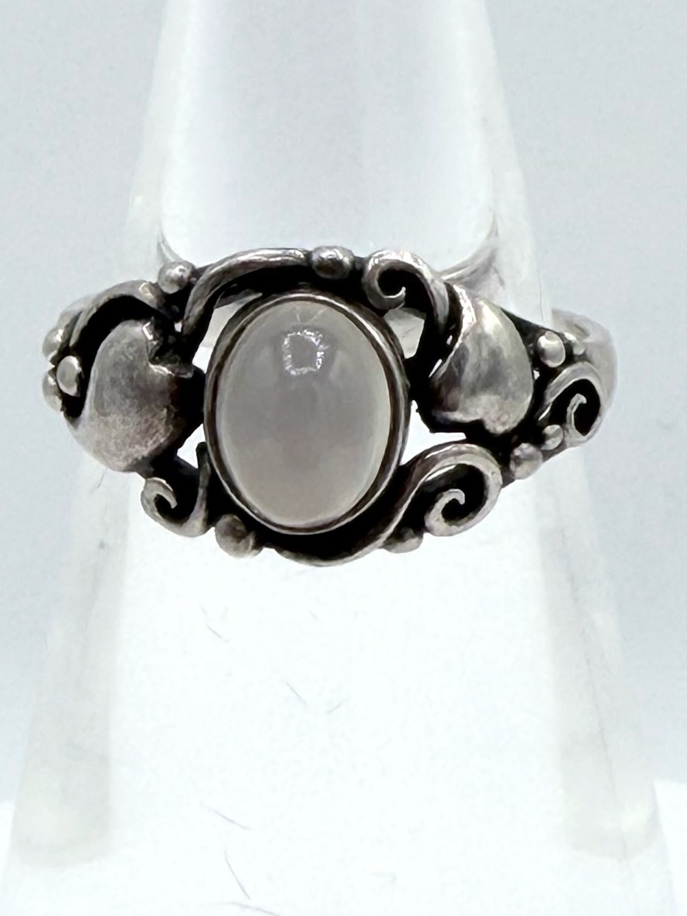 Vintage Sterling Silver Cats Eye Moonstone MOP Whimsical Hearts Ring